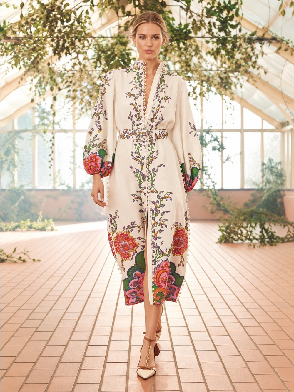 ZIMMERMANN Lovestruck Buttoned Midi Dress – Resort 2021 Runway Look 19 - Size 0